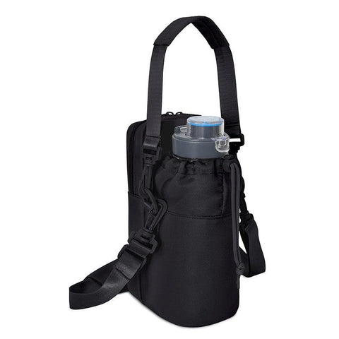 Black Stylish Water Bottle Carrier Bag With Phone Pocket Key Clip & Adjustable Strap Crossbody Sling Holder Gym Bags