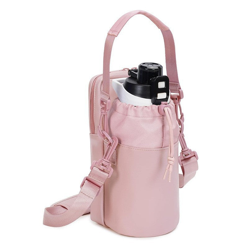 Pink Stylish Water Bottle Carrier Bag With Phone Pocket Key Clip & Adjustable Strap Crossbody Sling Holder Women's Bags & Handbags