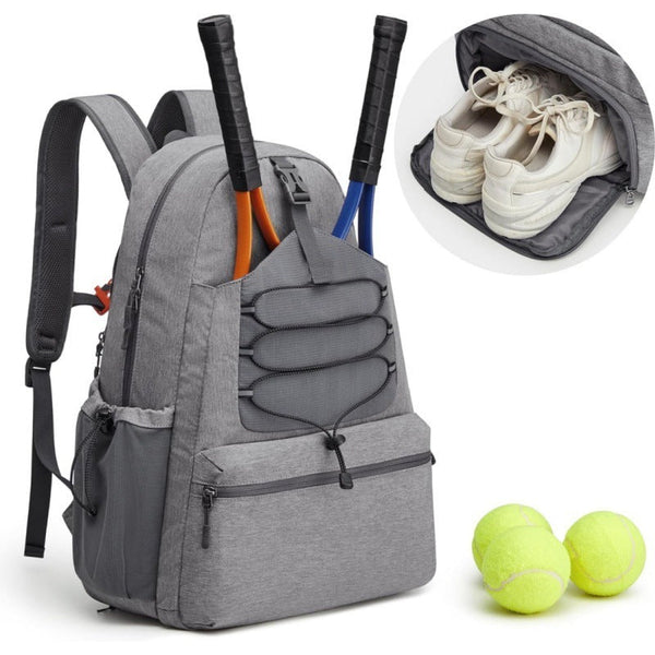Grey Lightweight Water Resistant Tennis Backpack Multi Pocket Sports Bag For Rackets Balls & Gear Bags