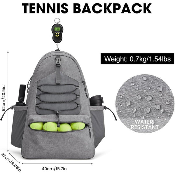 Black Lightweight Water Resistant Tennis Backpack Multi Pocket Sports Bag For Rackets Balls & Gear Bags