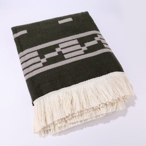 Black Women's Versatile Faux Cashmere Poncho Cape Shawl With Geometric Pattern & Fringe Trim Scarves & Wraps