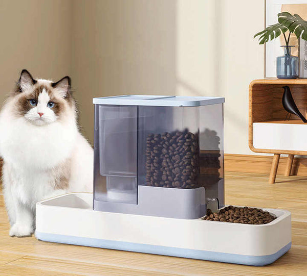 Grey 2 In 1 Automatic Pet Water And Food Dispenser Gravity Feeder For Cats And Dogs Dog Automatic Feeders