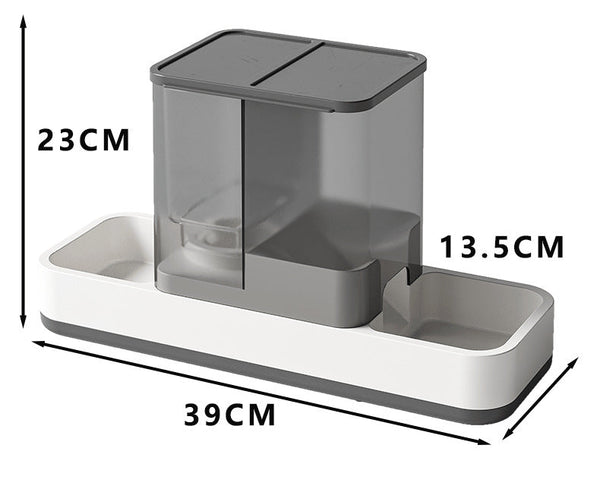 Grey 2 In 1 Automatic Pet Water And Food Dispenser Gravity Feeder For Cats And Dogs Dog Automatic Feeders