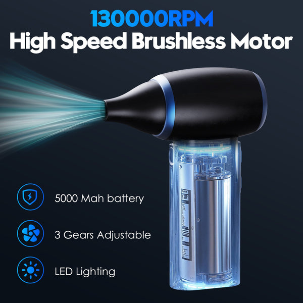 Black Turbo Handheld Blower Fan 130000Rpm High Speed Mini With 5000Mah Battery Portable Fans