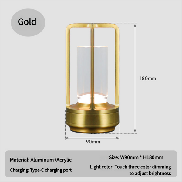 Gold Rechargeable Table Lamp Touch Dimming 3 Color Led Light For Bedroom And Office Lamps