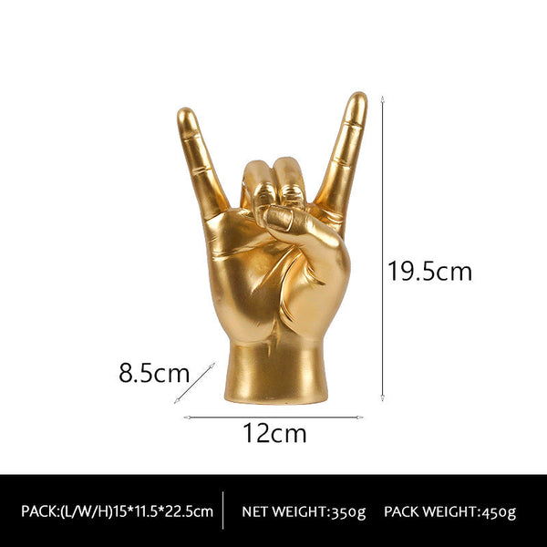 Gold Right Hand Resin Rock And Roll Hand Figurine Stylish Desk And Living Room Decor Sculptures & Figurines