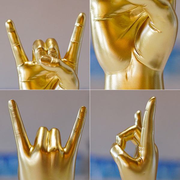 Gold Right Hand Resin Rock And Roll Hand Figurine Stylish Desk And Living Room Decor Sculptures & Figurines