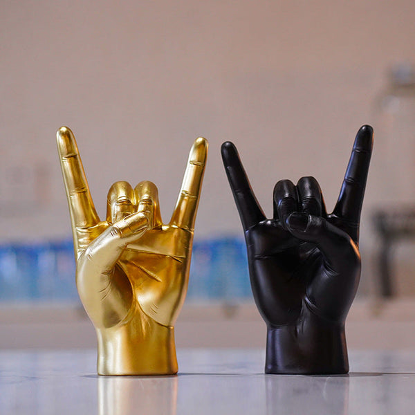 Gold Right Hand Resin Rock And Roll Hand Figurine Stylish Desk And Living Room Decor Sculptures & Figurines