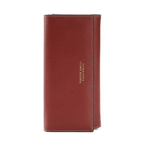 Deep Red Pu Slim Wallet With Polyester Interior Stylish Clutch For Cards And Cash Wallets