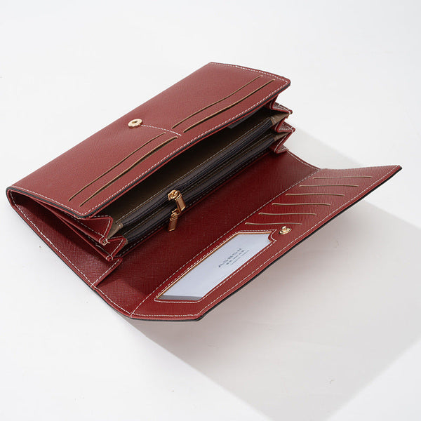 Deep Red Pu Slim Wallet With Polyester Interior Stylish Clutch For Cards And Cash Wallets