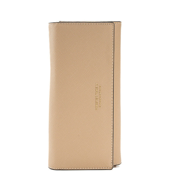 Apricot Pu Slim Wallet With Polyester Interior Stylish Clutch For Cards And Cash Wallets