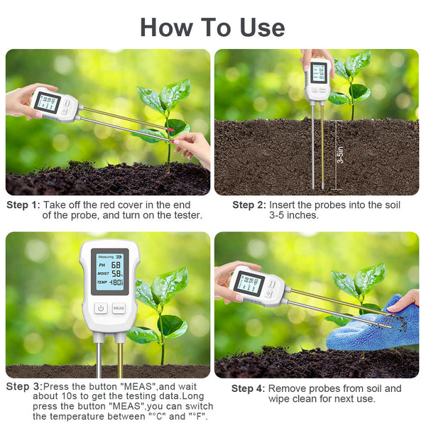 3 In 1 Soil Detector For Ph Moisture And Temperature Gardening Tool Healthy Plants (Battery Not Included) Moisture & Ph Meters