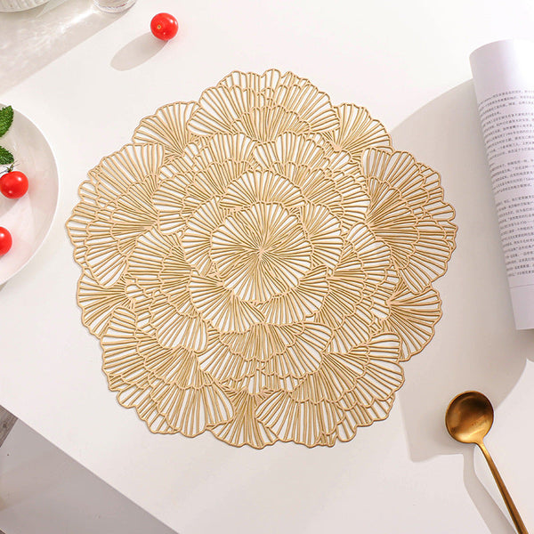 Gold Elegant Floral Pvc Set Of 8 Durable & Stylish Table Mats (38Cm) Placemats