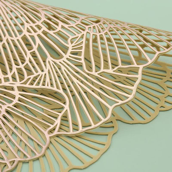 Gold Elegant Floral Pvc Set Of 8 Durable & Stylish Table Mats (38Cm) Placemats