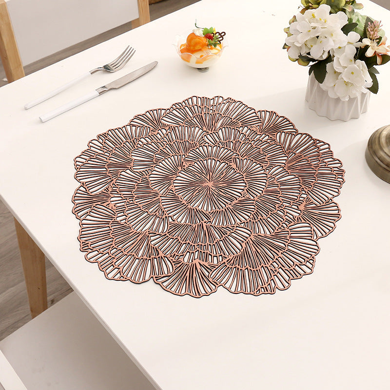Bronze Colour Elegant Floral Pvc Set Of 8 Durable & Stylish Table Mats (38Cm) Placemats