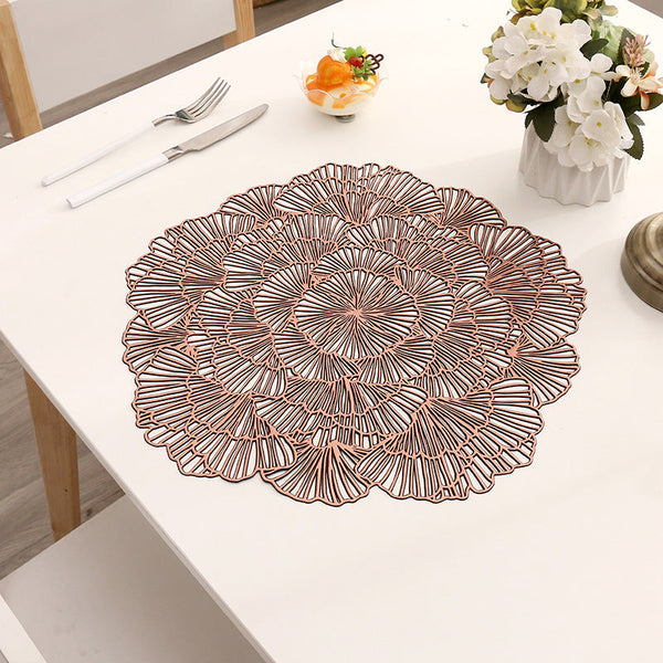 Bronze Colour Elegant Floral Pvc Set Of 8 Durable & Stylish Table Mats (38Cm) Placemats