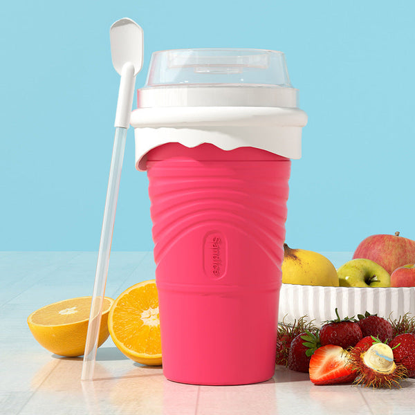 Rose Red Cool Summer Slushie Cup 500Ml Quick Freeze Smoothie Maker With Straw Cups & Saucers