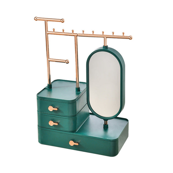 Elegant Green Jewelry Organizer With Mirror Multi Layer Stand (25X15x37.5Cm) Storage & Display