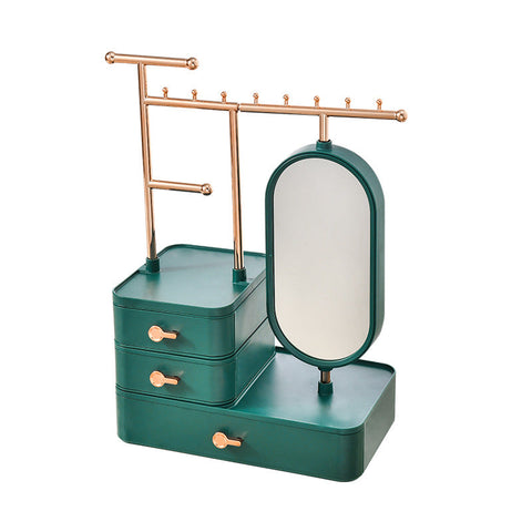Elegant Green Jewelry Organizer With Mirror Multi Layer Stand (25X15x37.5Cm) Storage & Display