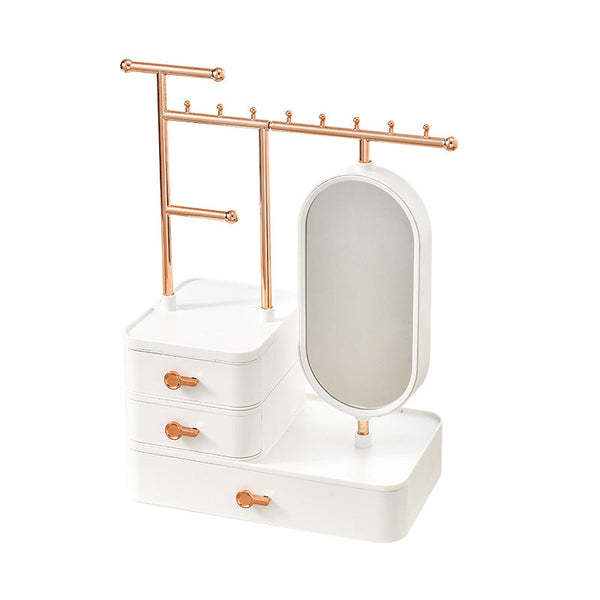 Elegant White Jewelry Organizer With Mirror Multi Layer Stand (25X15x37.5Cm) Storage & Display