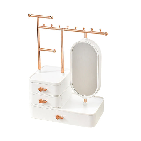 Elegant White Jewelry Organizer With Mirror Multi Layer Stand (25X15x37.5Cm) Storage & Display