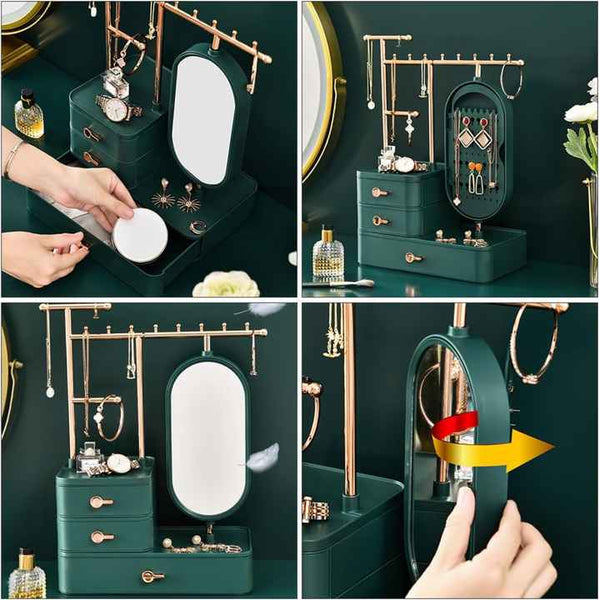 Elegant White Jewelry Organizer With Mirror Multi Layer Stand (25X15x37.5Cm) Storage & Display