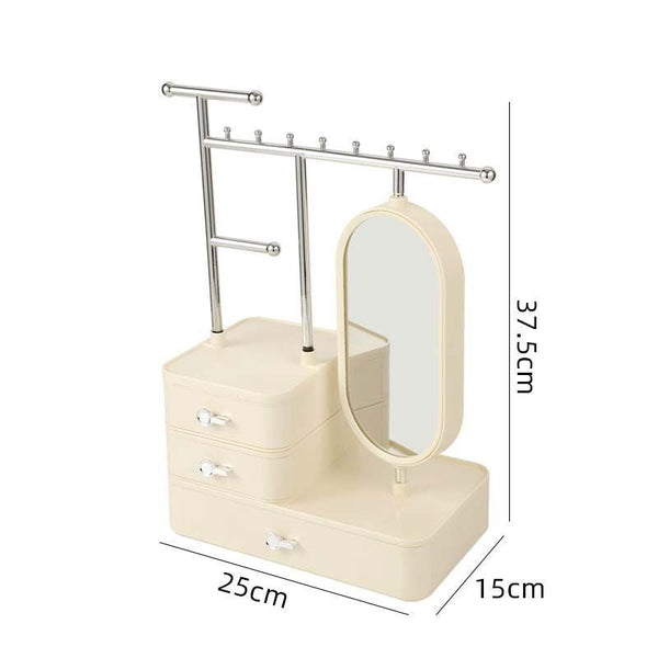 Elegant Cream Color Jewelry Organizer With Mirror Multi Layer Stand (25X15x37.5Cm) Storage & Display