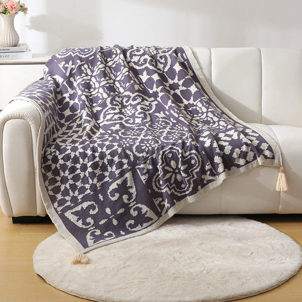 Bohemian Style Sofa Throw Blanket Grey Soft Faux Cashmere 130X170cm (850G) For Office Naps & Ac Cover Blankets