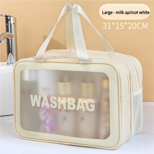 2Pcs Dual Layer Transparent Pu Cosmetic Pouch Wet And Dry Separation Large Size(31*15*20Cm) Milk Apricot White Makeup Bags & Cases