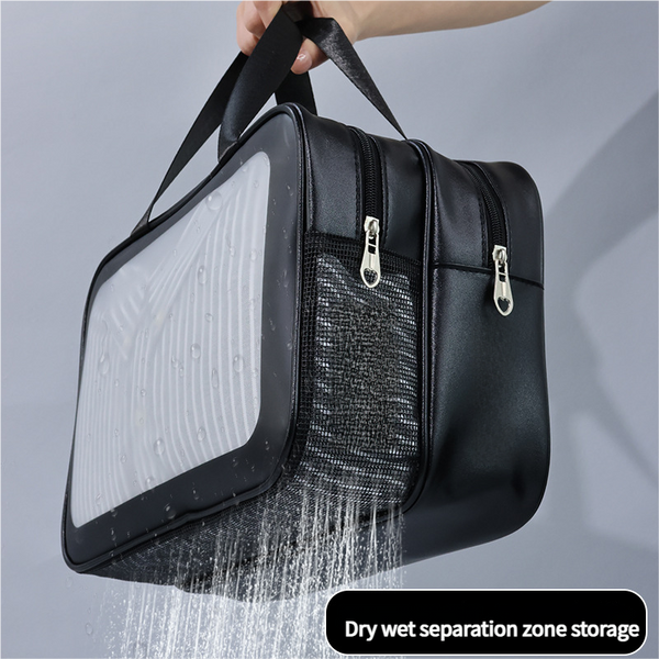 2Pcs Dual Layer Transparent Pu Cosmetic Pouch Wet And Dry Separation Large Size(31*15*20Cm) Milk Apricot White Makeup Bags & Cases