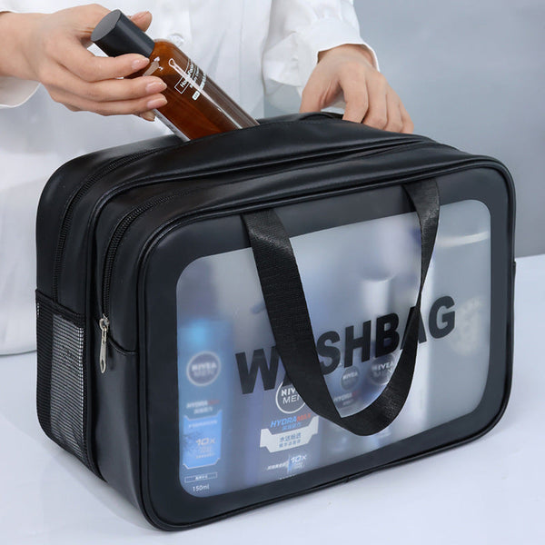 2Pcs Dual Layer Transparent Pu Cosmetic Pouch Wet And Dry Separation Large Size(31*15*20Cm) Milk Apricot White Makeup Bags & Cases