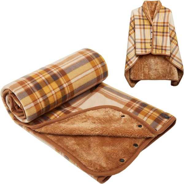 Brown Rasa 100X140cm Wearable Fleece Blanket Soft Warm & Anti Pilling Stylish Plaid Design Blankets