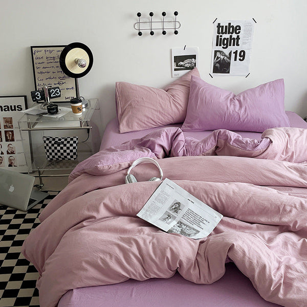 Purple 1.5M Bed Fitted Sheet Set With 200X230cm Duvet Cover 4 Piece Bedding Sheets