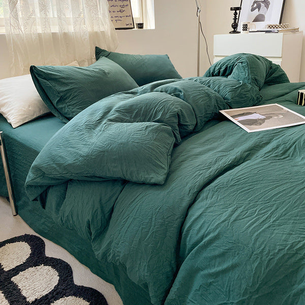 Turquoise Green Solid Color 1.5M Bed Fitted Sheet Set With 200X230cm Duvet Cover 4 Piece Bedding Sheets