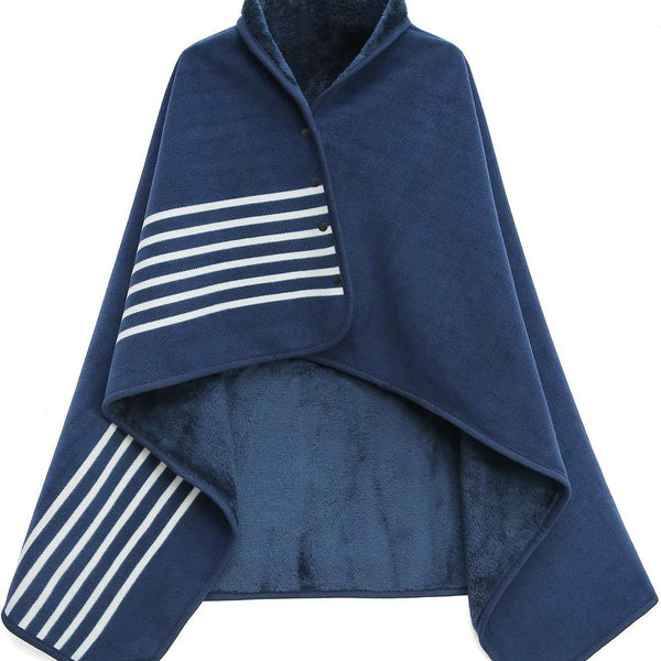 Blue And White Stripes 100X140cm Wearable Fleece Blanket Soft Warm & Anti Pilling Stylish Plaid Design Blankets