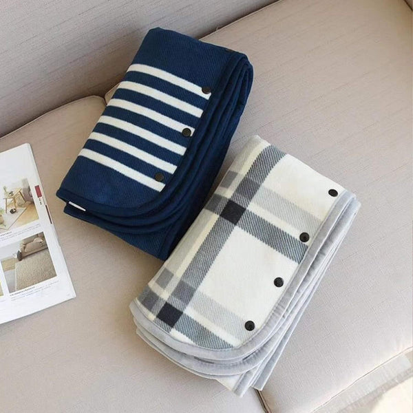 Blue And White Stripes 100X140cm Wearable Fleece Blanket Soft Warm & Anti Pilling Stylish Plaid Design Blankets
