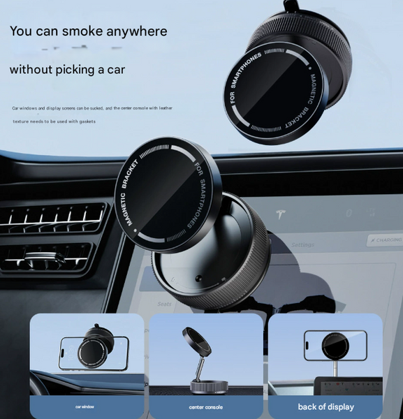Black Magnetic Car Phone Mount 66X66x34mm With Adjustable Bracket For Easy Smartphone Access Mounts & Holders
