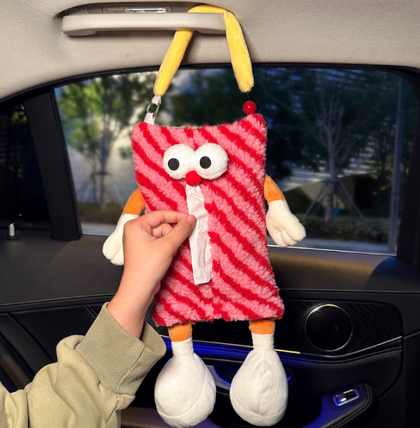 Elosung 2 Pcs Red Cute Plush Tissue Box Holder With Fun Character Design For Car And Home Tissue Box Covers