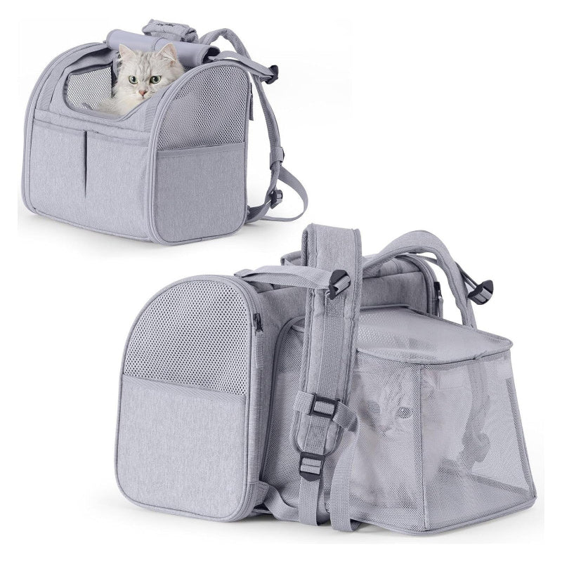 Grey Pet Carrier Backpack Comfortable And Stylish For Cats Small Dogs Pet Transport