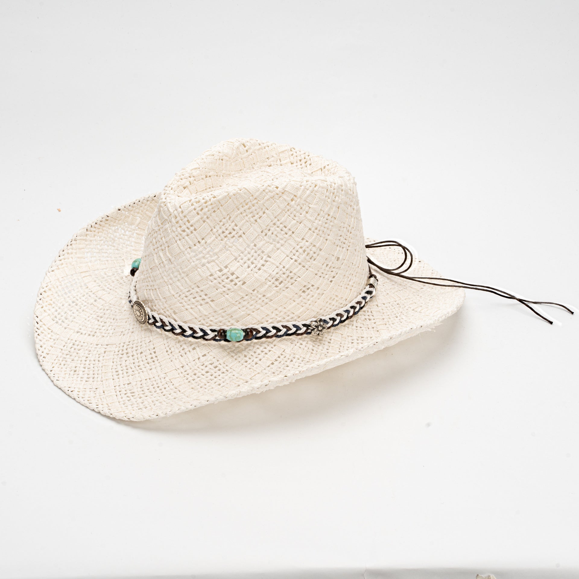 White Handmade Straw Cowboy Hat Summer Sun Outdoor Protection Fits Head Size 58 59Cm Hats & Headwear