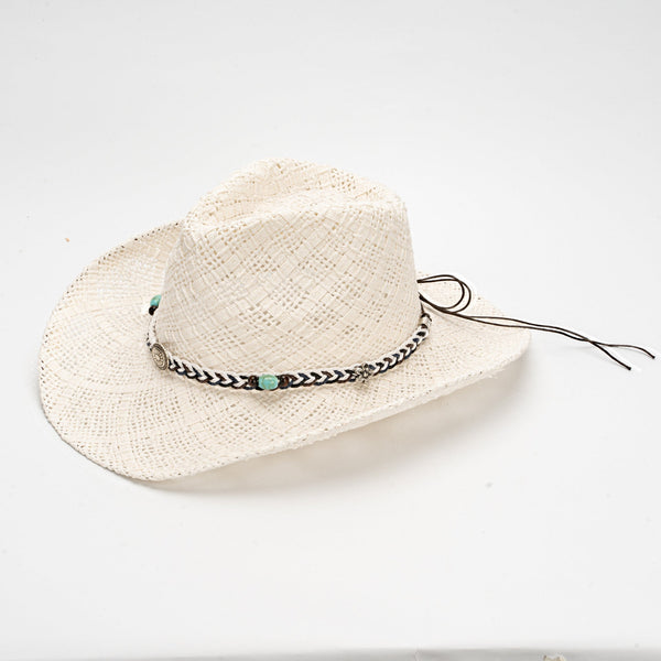 White Handmade Straw Cowboy Hat Summer Sun Outdoor Protection Fits Head Size 58 59Cm Hats & Headwear