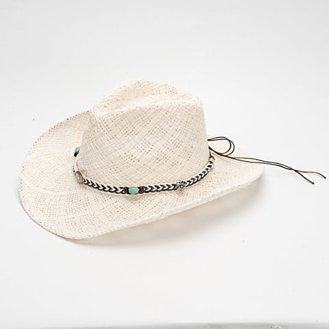 White Handmade Straw Cowboy Hat Summer Sun Outdoor Protection Fits Head Size 58 59Cm Hats & Headwear
