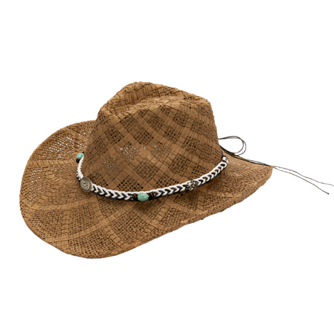 Khaki Handmade Straw Cowboy Hat Summer Sun Outdoor Protection Fits Head Size 58 59Cm Hats & Headwear