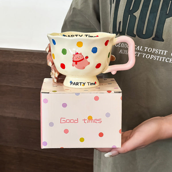 Polka Pet Kitten Cute Ceramic Mug For Women 370Ml Coffee Tea Cup Use Mugs