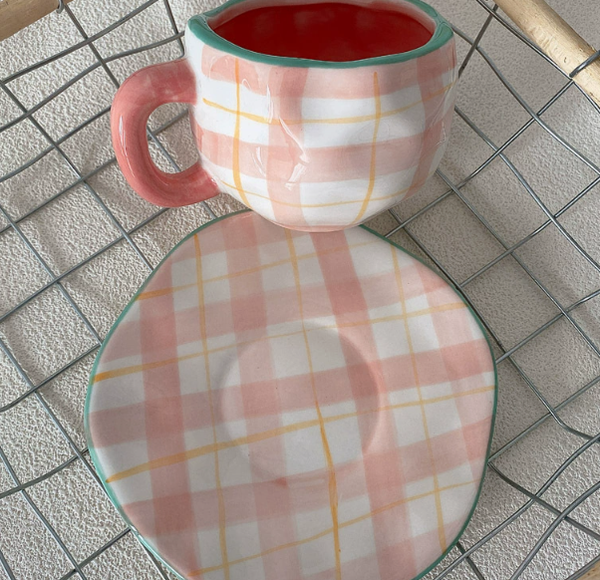 Two Color Love 300Ml Underglaze Hand Pinched Cup Saucer Set Ceramic Coffee Mug Milk Breakfast Cups & Saucers