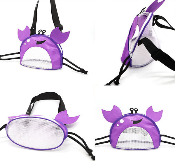 3 Pcs Purple Cute Crab Mesh Beach Bag For Kids Shell Collecting Sand Toy Backpacks & Bags