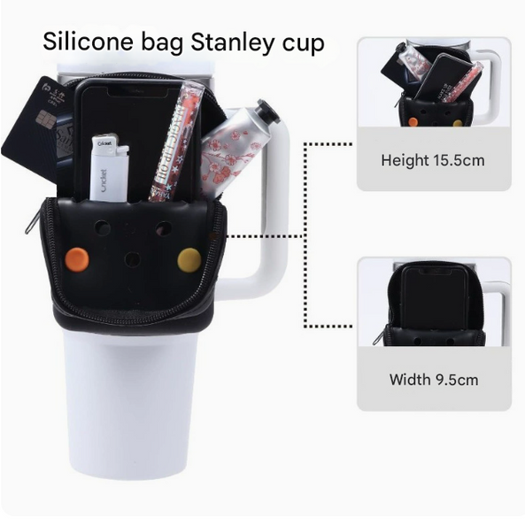 Elosung 2Pcs Black Customizable Tumbler Pouch Silicone Water Bottle Accessory Bag With Charm Holes Water Bottles