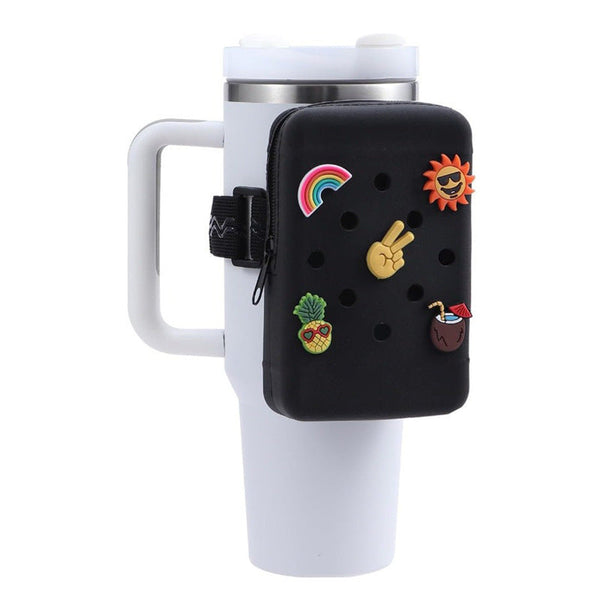 Elosung 2Pcs Black Customizable Tumbler Pouch Silicone Water Bottle Accessory Bag With Charm Holes Water Bottles