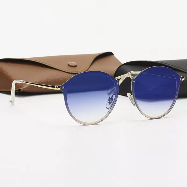 Gold Frame Gradient Blue Round Classic Retro Unisex For Driving & Everyday Wear Sunglasses