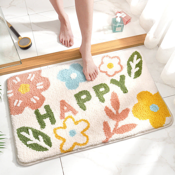 Green Happy Bath Mat Super Absorbent Non Slip Bathroom Floor 40X60cm Bath Mats Rugs & Toilet Covers